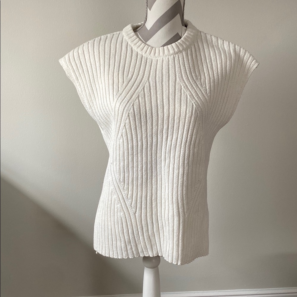 Zara White Ribbed Knit Top